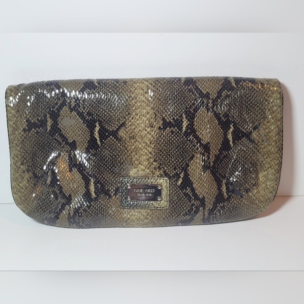 NINE WEST - Faux Snakeskin Fold Over Clutch
